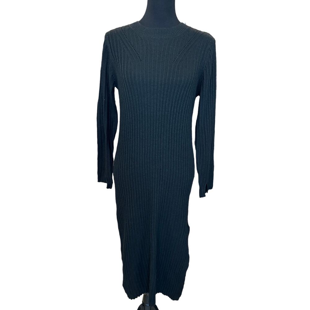 New ~ ALL IN FAVOR ~ Women's Ribbed Long Sleeve Slit Midi Sweater Dress Size XS